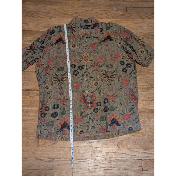Rare 90s L Ralph Lauren Open Collar Shirt 100 Linen Short Sleeve Floral Pattern - Picture 2 of 7